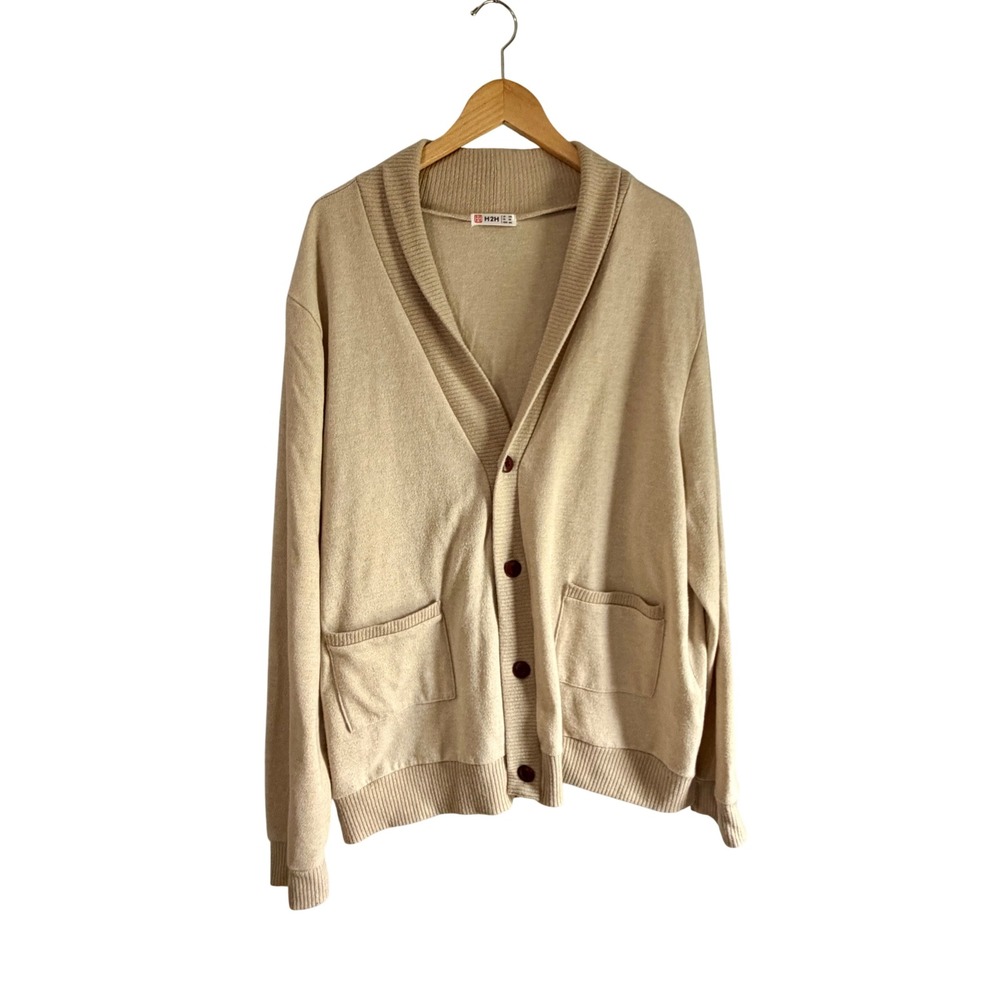 H2H Mens Shawl Collar Cardigan Sweater Beige Tan Button Front Knit 3XL